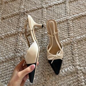 Elegant Cream and Black Women's Heels